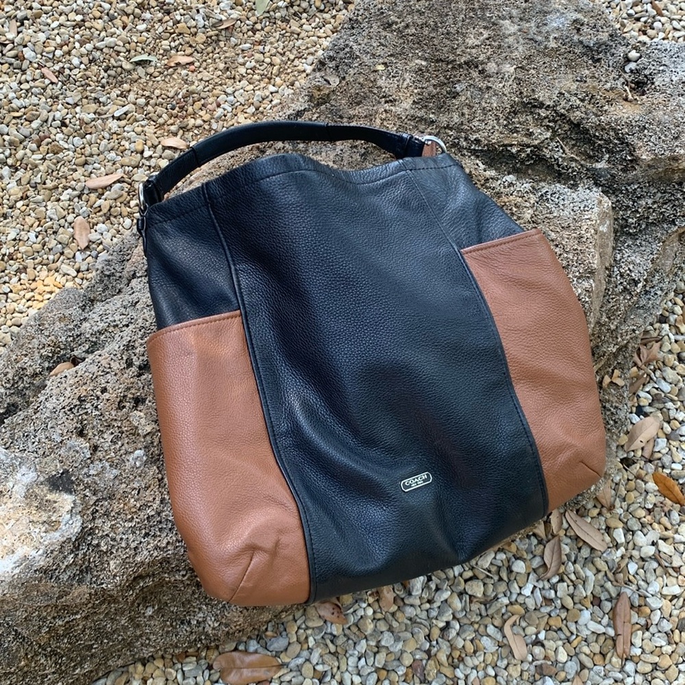 Coach Two-Tone Leather Hobo Bag - Black & Brown